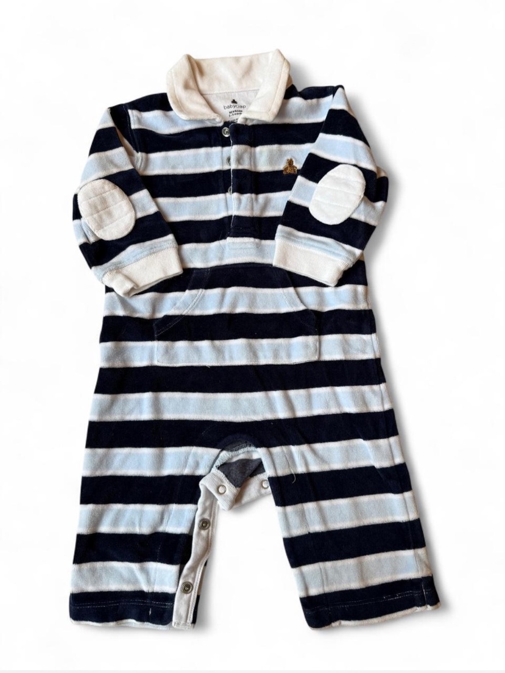 Babygap Striped Navy & Light Blue Baby One-Piece Velour